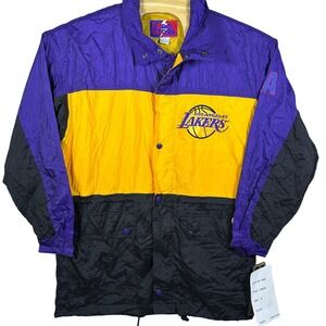 VINTAGE 90s NWT Los Angeles Lakers Color Block Track Jacket Size S Purple Yellow